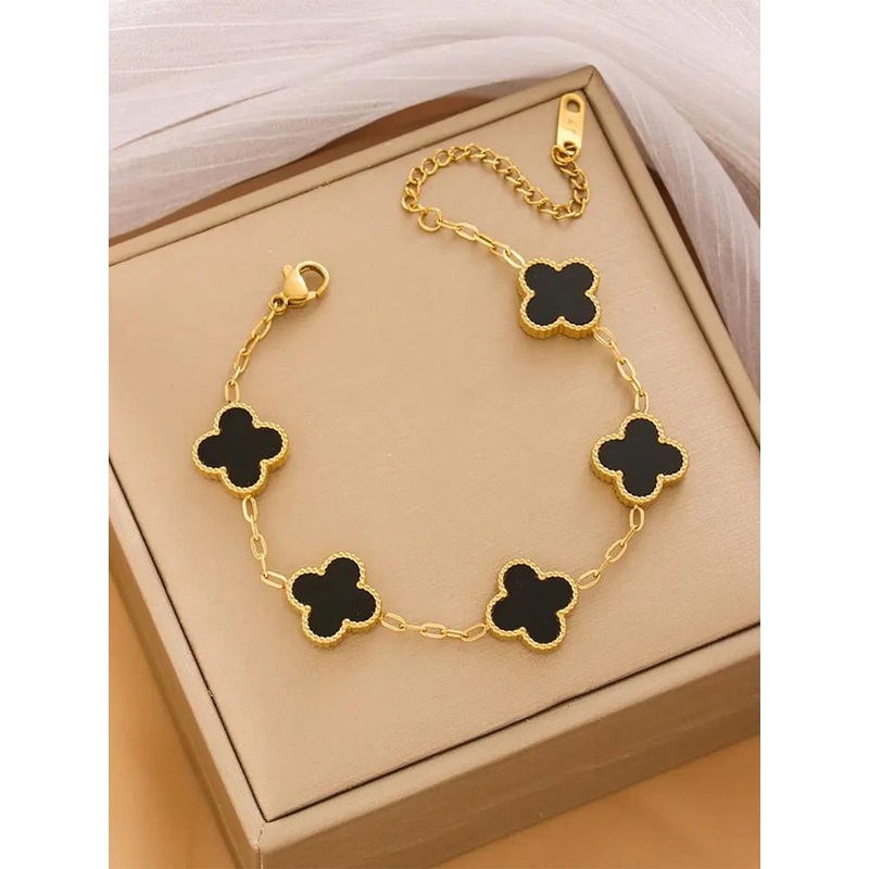 DIVASTRI Gold-Plated Stainless Steel AD Antique Clover Anti Tarnish Wraparound Bracelet