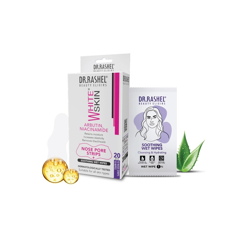 DR.RASHEL Pack of 20 White Skin Nose Strips -10 Strips & 10 Wipes