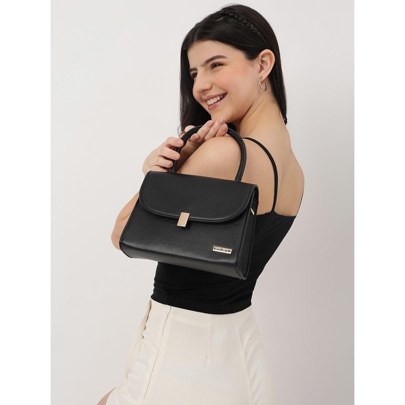 Fastrack Black Solid PU Regular Structured Handheld Bag