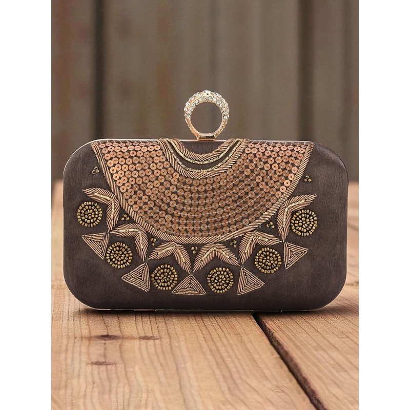 FOR THE BEAUTIFUL YOU Embroidered Sequinned Box Clutch