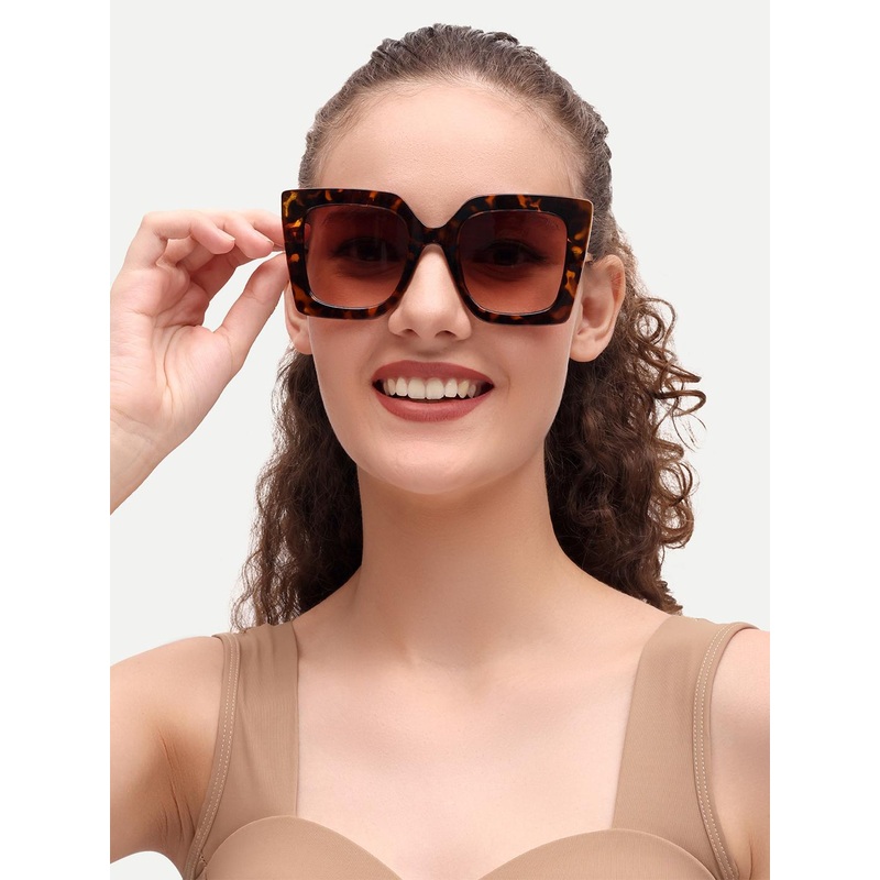 HAMILTANO WINSTON Women Brown Leopard Oversize Women UV Protected Sunglasses
