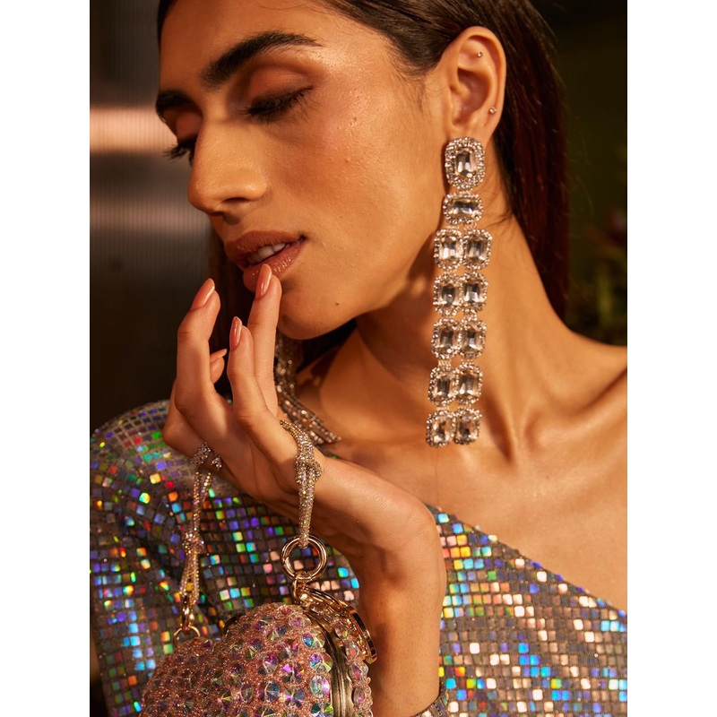 ISHKAARA Stone-Studded Contemporary Drop Earrings