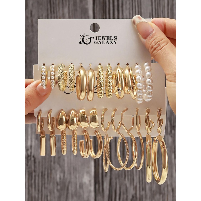 Jewels Galaxy Set of 18 Gold Plated Half Hoop Earrings