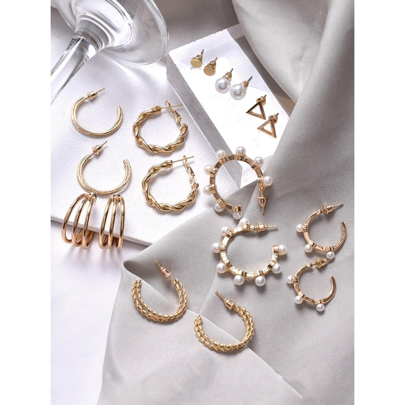 JOKER & WITCH Set Of 9 Gold-Toned Half-Hoop Earrings