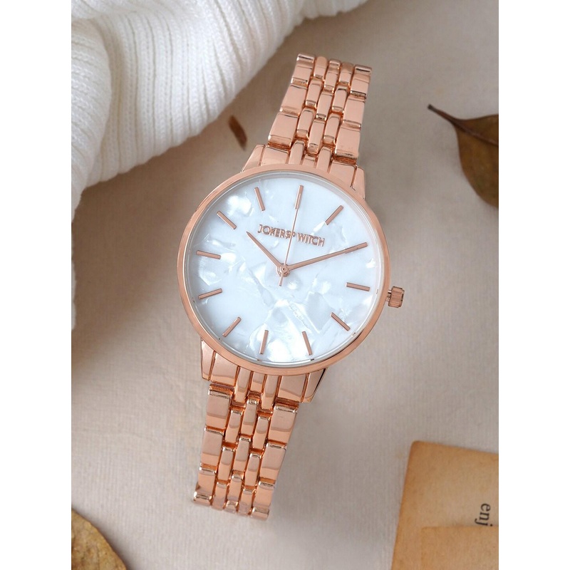 JOKER & WITCH Women White Printed Dial & Rose Gold Toned Bracelet Style Straps Analogue Watch