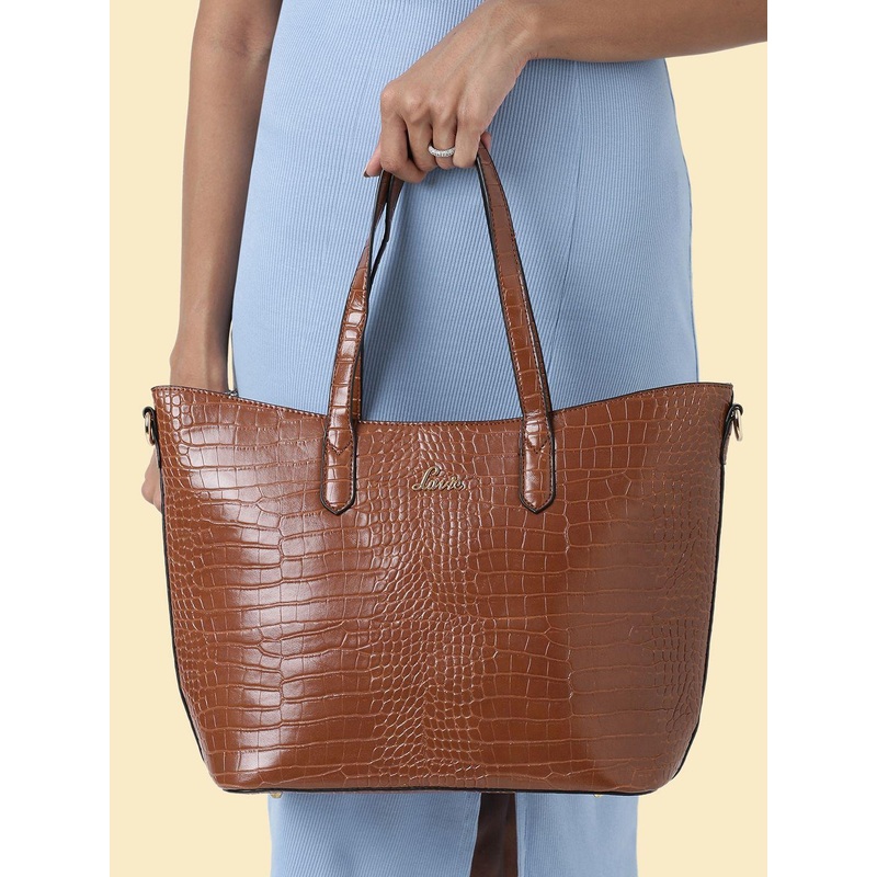 Lavie Women Hailon Brown Animal Textured Structured Oversized Tote Bag