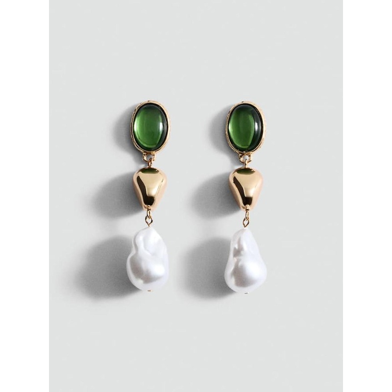 MANGO Beads & Stone Studed Drop Earrings