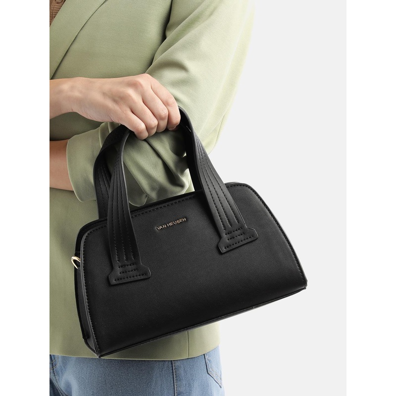 Van Heusen Brand Logo Embossed Structured Handheld Bag with Detachable Sling Strap