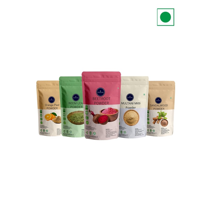 VEDICINE Set Of 5 Orange Neem Leaf Beetroot Powder For Face Pack- 75g Each