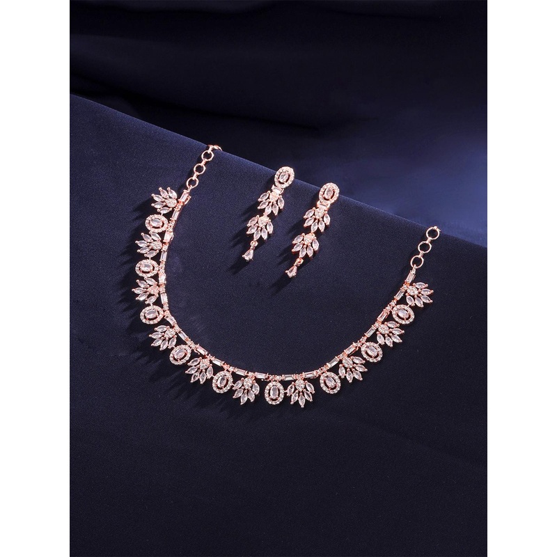 Yellow Chimes Women Rose Gold-Plated American Diamond Studded Jewellery Set