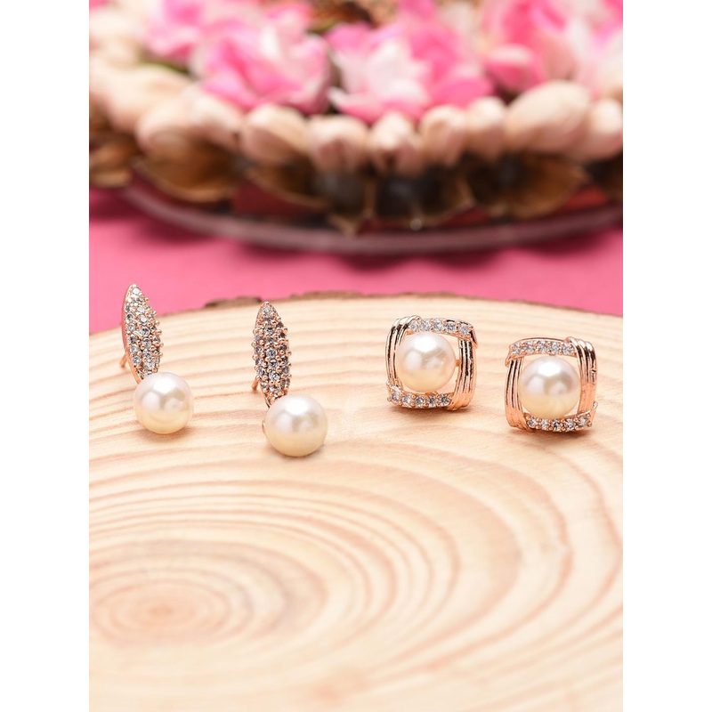 Zaveri Pearls Rose Gold Contemporary Studs