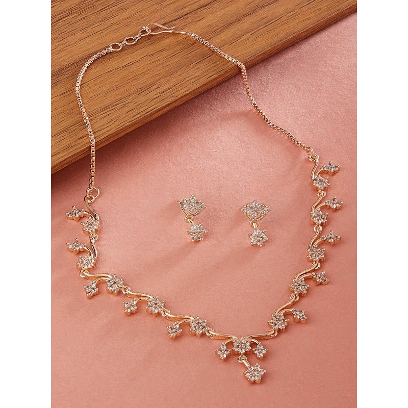 Zaveri Pearls Women Rose Gold-Plated CZ Stones Studded Jewellery Set