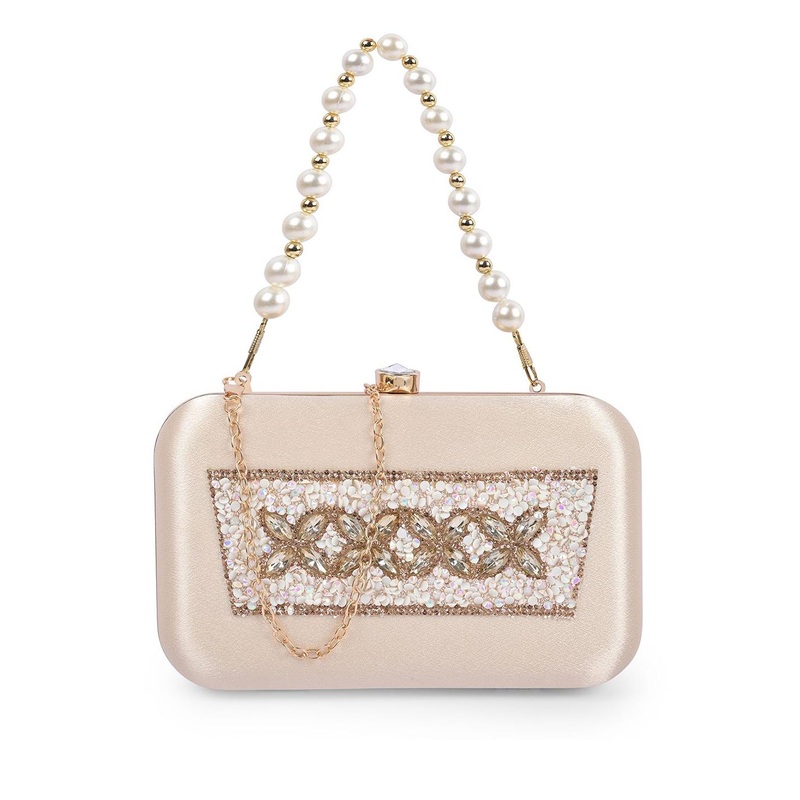 ADISA Embellished Artificial Stones Studded & Beaded Box Clutch