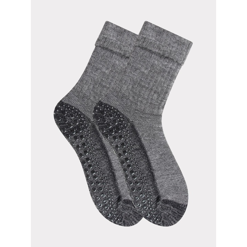 Bonjour Women Grey & Black Solid Anti-Skid Woolen Calf Length Socks