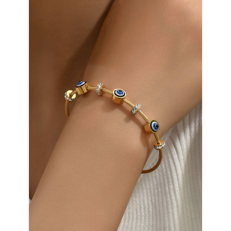 Designs & You Gold-Plated American Diamond Studded Evil Eye Bangle-Style Bracelet