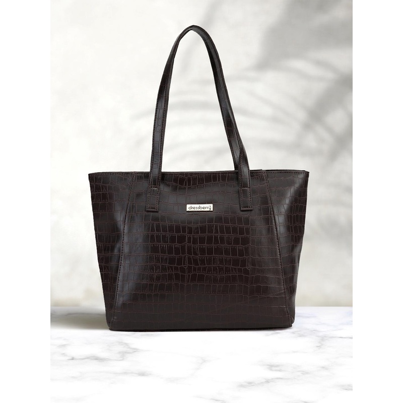 DressBerry Brown Textured Structured Shoulder Bag