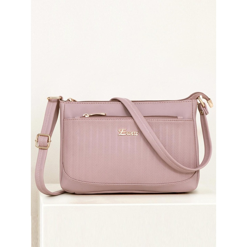 Exotic Pink PU Structured Sling Bag with Quilted