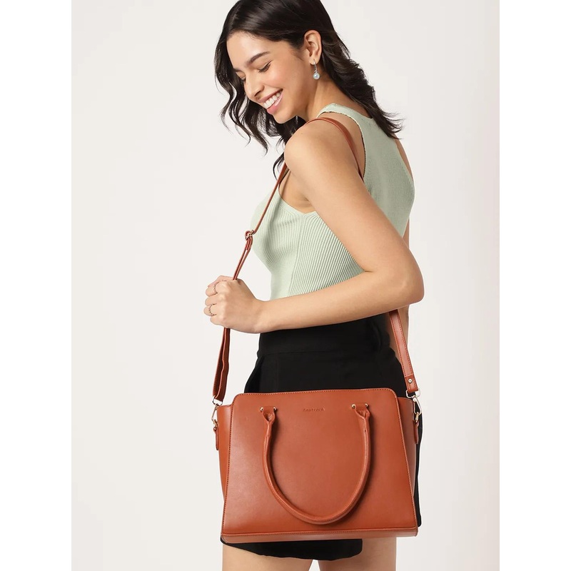 Fastrack Women Structured Tan Satchel Bag Fits Upto 11\