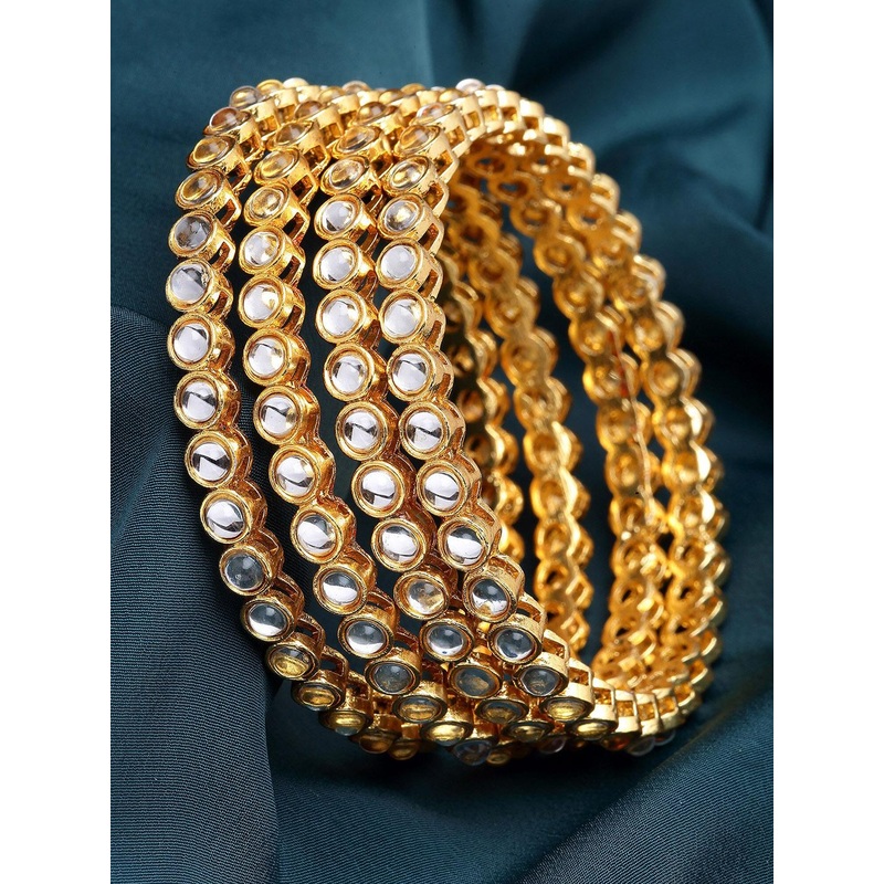 KARATCART Set Of 4 Gold-Plated Kundan Studded Bangles