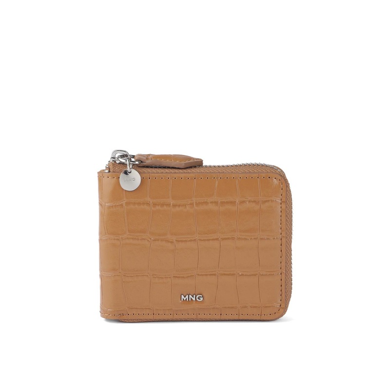 MANGO Women Croc Textured Zip Around Wallet