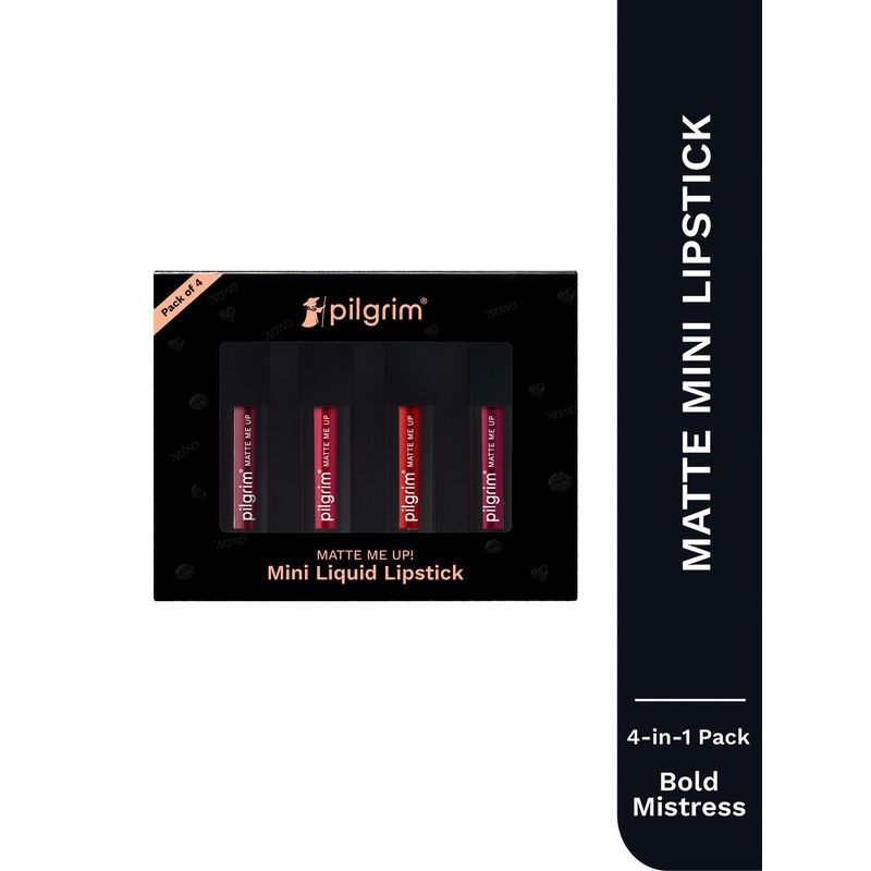 Pilgrim Set Of 4 Matte Me Up Mini Hydrating Liquid Lipstick – 1 ml Each Bold Mistress