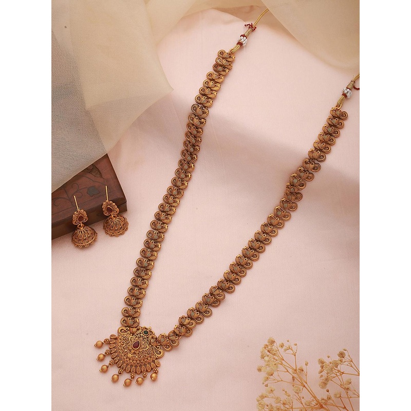 Saraf RS Jewellery Gold Plated American Diamond Studded Necklace & Earrings