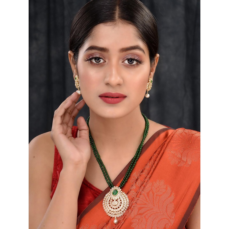 Saraf RS Jewellery GoldPlated Polki Studded With Beads Handcrafted Jewellery Set