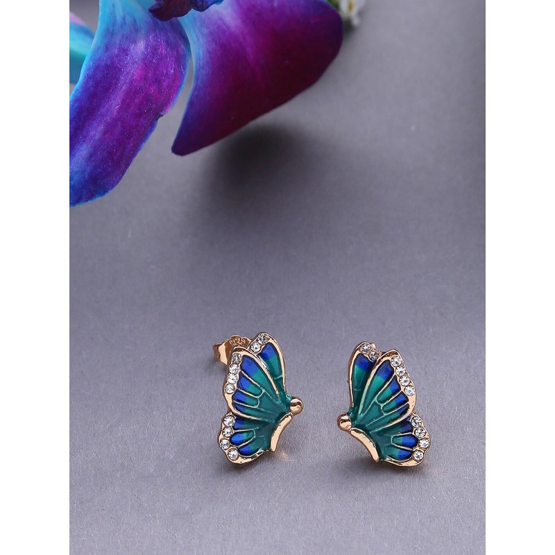SOHI Blue Gold-Plated Contemporary Studs Earrings