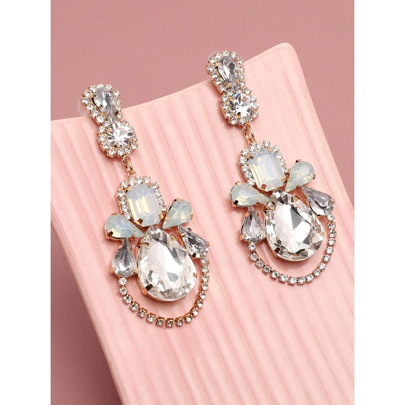 SOHI White Gold Plating Contemporary Drop Earrings