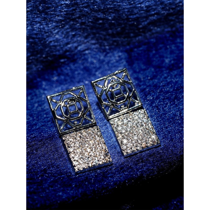 Zoey Rhodium-Plated Cubic Zirconia Studded Square Drop Earrings