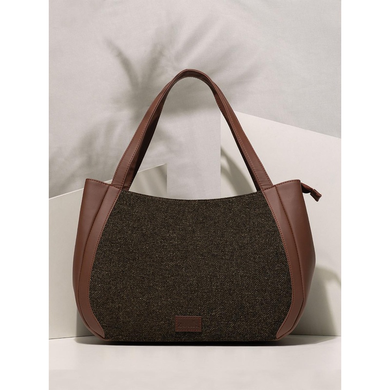 ZOUK Textured Oversized Structured Jute Shoulder Bag