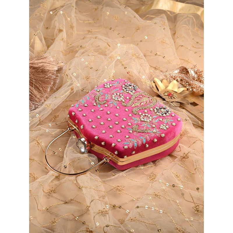 DressBerry Floral Embellished Box Clutch