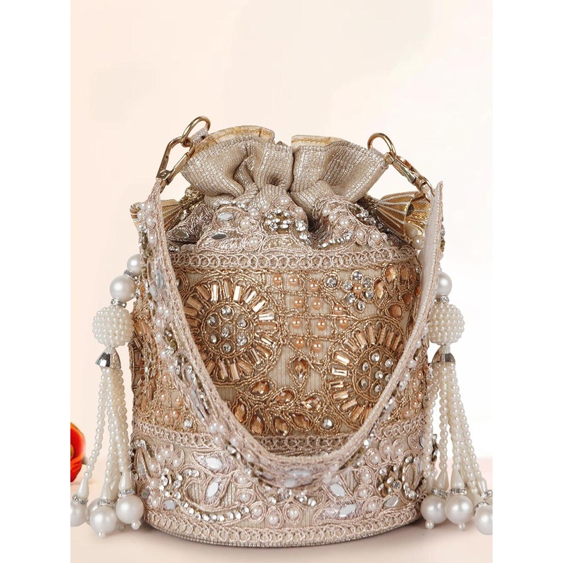 JAYPORE Embellished Tasselled Potli Clutch