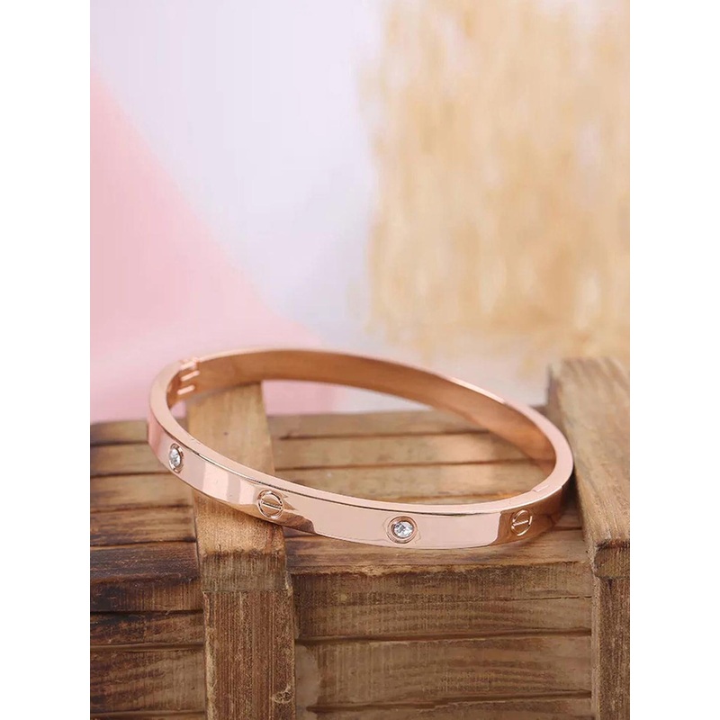 Jewels Galaxy Women Rose Gold Plated American Diamond Bangle-Style Bracelet