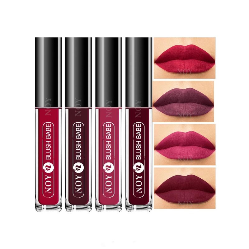 NOY Set Of 4 Blush Babe Waterproof Liquid Matte Lipsticks 4ml Each- Shades 03+ 05+ 06+ 07