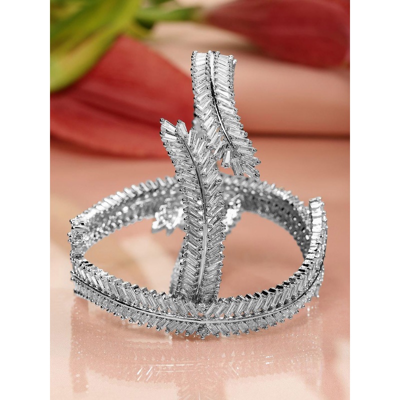 Rubans Set of 2 Rhodium Plated AD & Cubic Zirconia Studded Premium Bangles