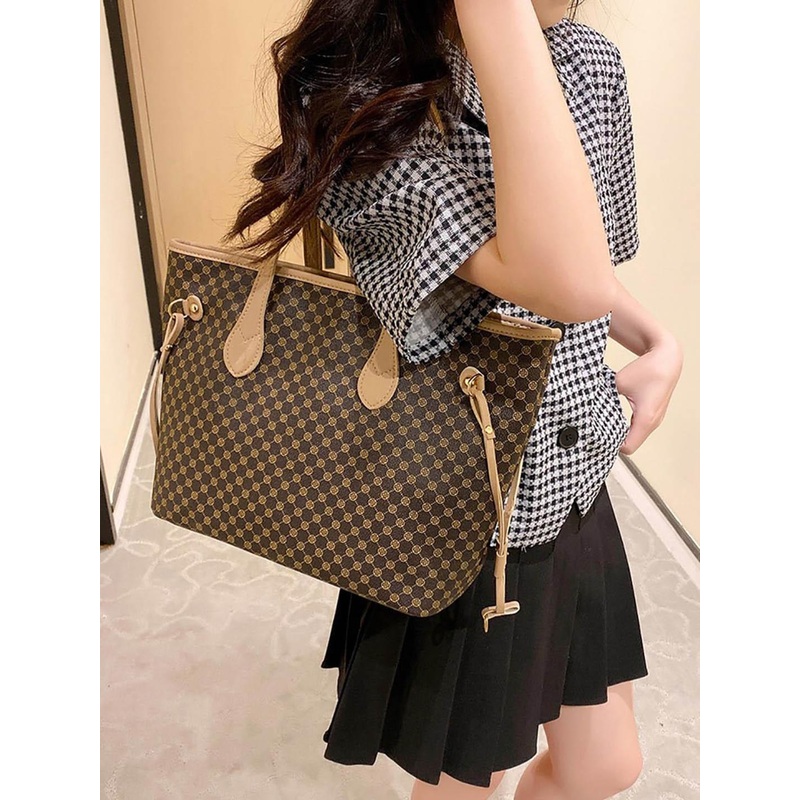 Styli Brown Abstract Printed Structured Tote Bag