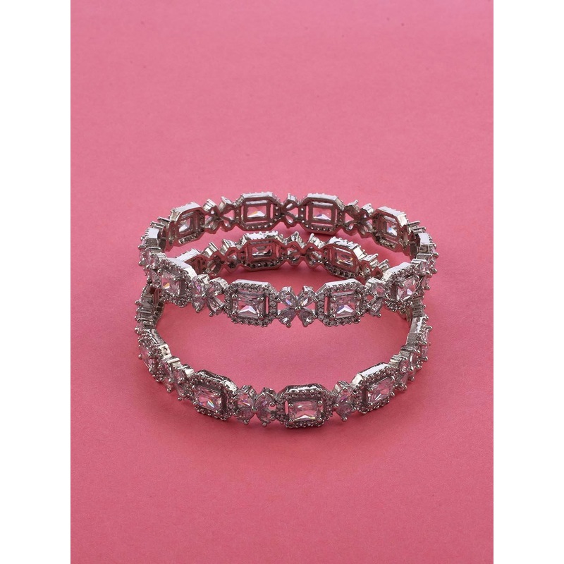 The Pari Set Of 2 Rhodium-Plated AD-Studded Bangles