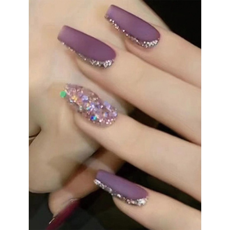 The Pink Truck Set Of 24 Artificial Reusable Nails – Purple Glitter