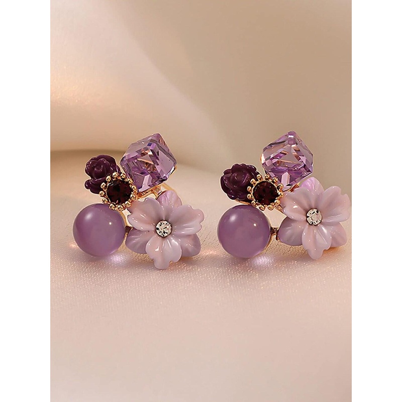 VAGHBHATT Crystals Pearl Floral Studs Earrings