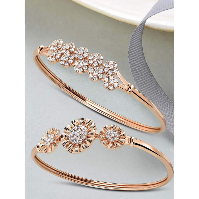 Zaveri Pearls Women Set Of 2 Rose Gold & White Rose Gold-Plated Kada Bracelet