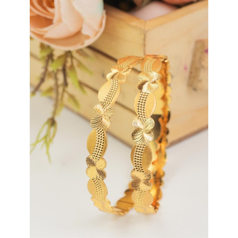 Zeraki Jewels Gold-Plated Set Of 2 Textured Bangles