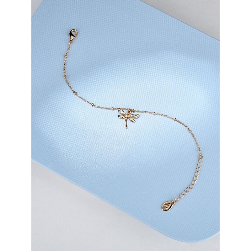 Accessorize London Women Gold-Plated & White Crystals Dragonfly Clasp Charm Bracelet