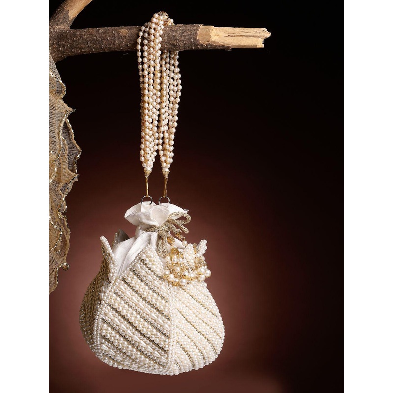 Anekaant Pearl Embellished Faux Silk Potli