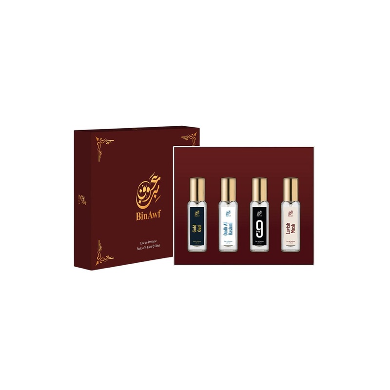 BinAwf Set Of 4 Gold Oud, Oudh Al Hashmi, 9Pm & Lavish Eau De Parfum 20 ml Each