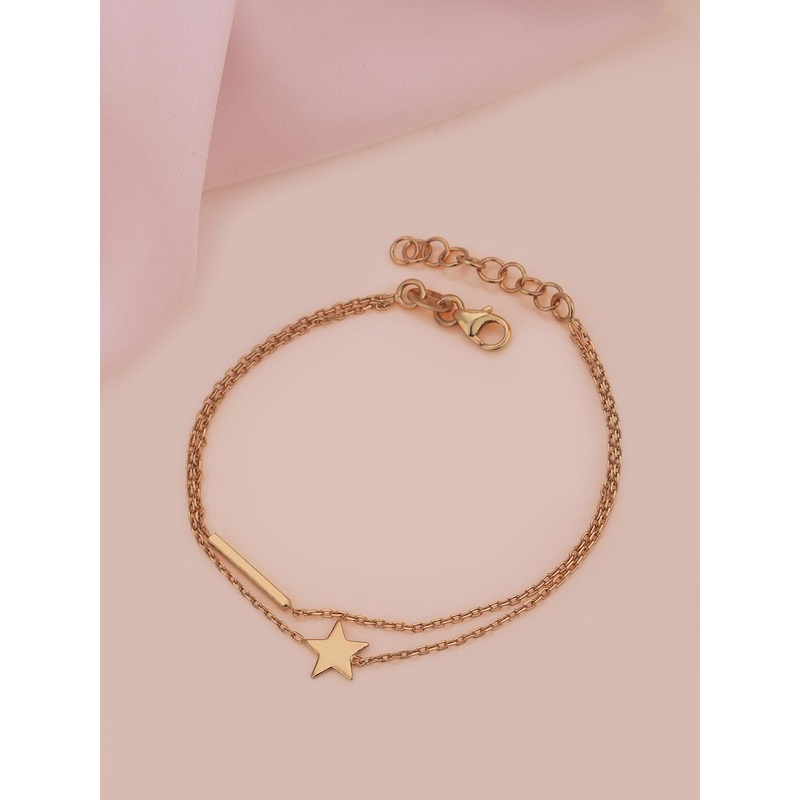 Carlton London 18k Rose Gold Plated Double Chain with Star Multistrand Bracelet