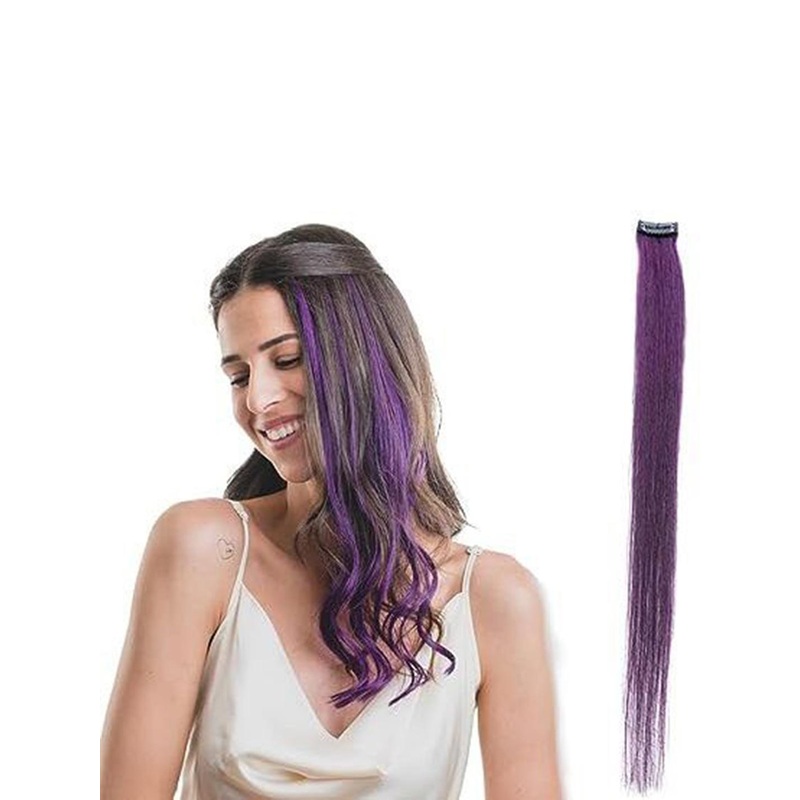 CRIBE Set Of 4 Clip In Wavy Colored Strand Hair Extension- Purple- 22 Inch Each