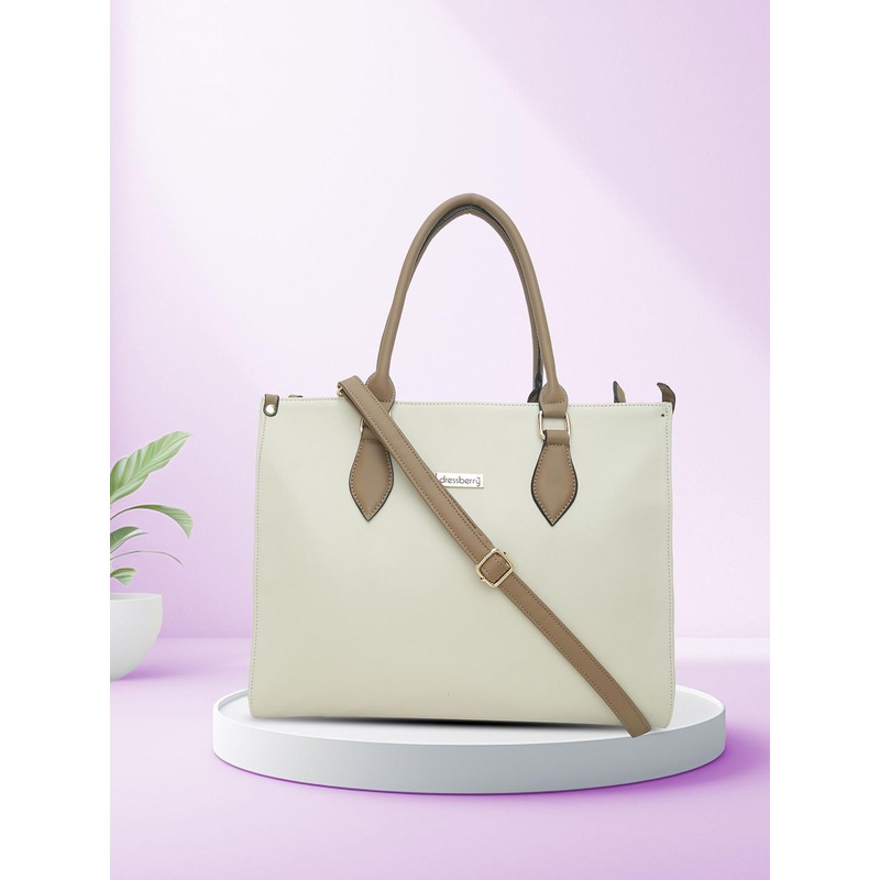DressBerry Beige-Coloured Structured Laptop Handheld Bag