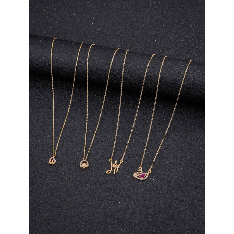 DressBerry Set Of 4 Gold-Toned Brass Gold-Plated Artificial Stones-Studded Chain
