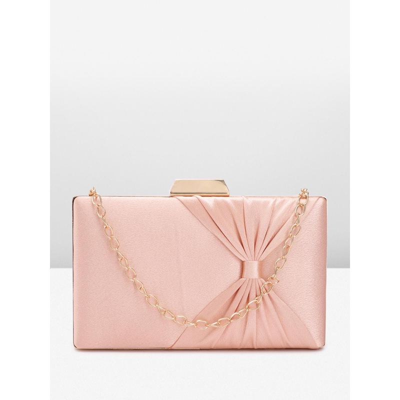 Lavie Solid Shiny Bow Detail Box Clutch